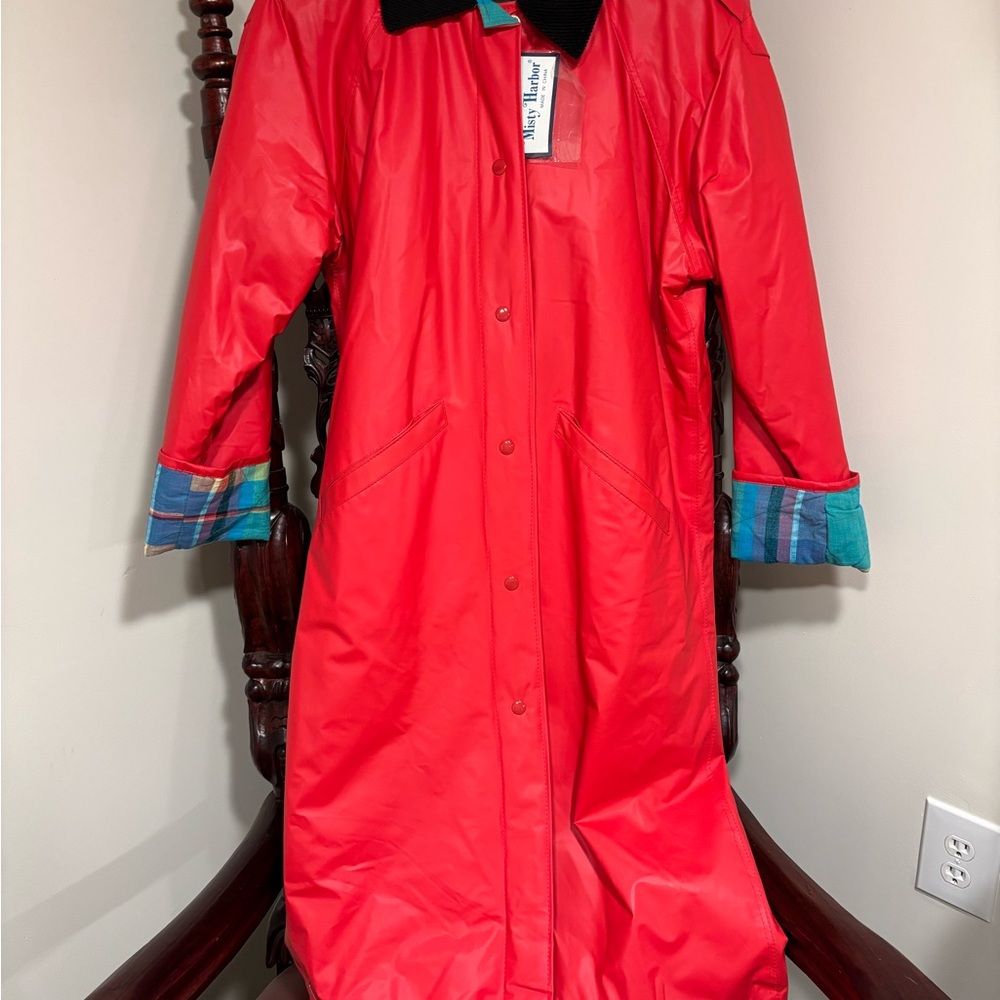 NWT 80s Vintage Long Misty Harbor Anyweather Red Rain Coat Womens Size - Small
